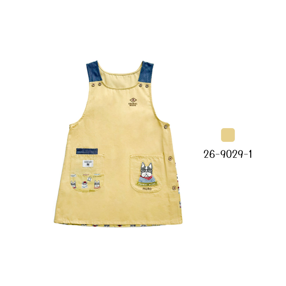エプロン 脇釦あきエプロン 肌に優しい生地 サイドボタン ポケット付き 保育士 介護士 デニムエプロン 26-9029
