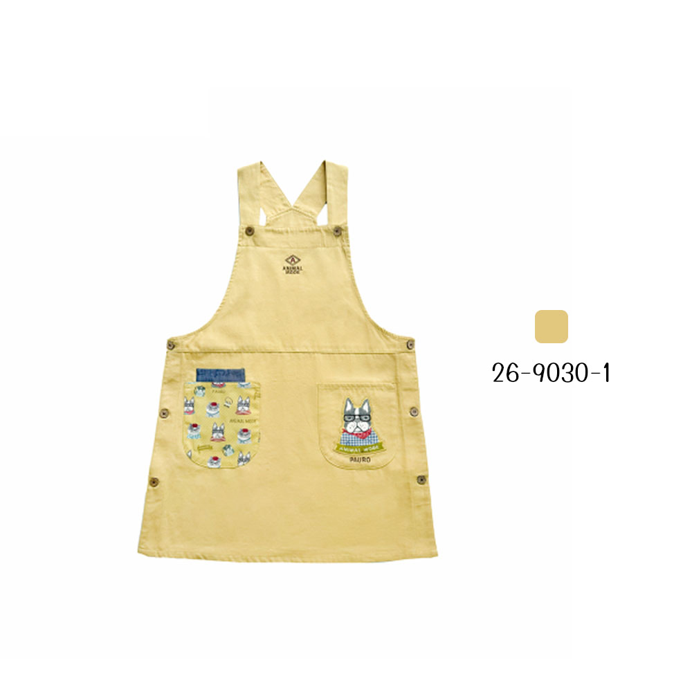 エプロン 脇釦あきエプロン 肌に優しい生地 サイドボタン ポケット付き 保育士 介護士 デニムエプロン 26-9030