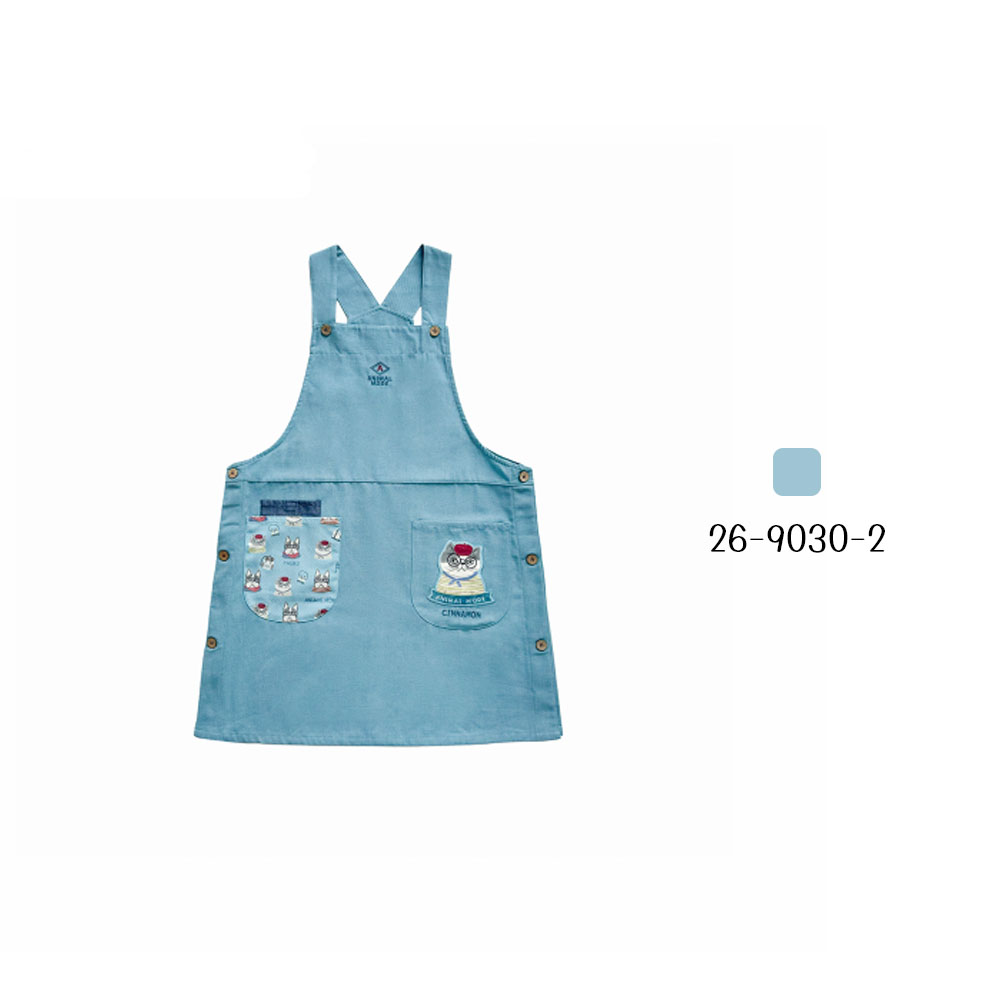 エプロン 脇釦あきエプロン 肌に優しい生地 サイドボタン ポケット付き 保育士 介護士 デニムエプロン 26-9030