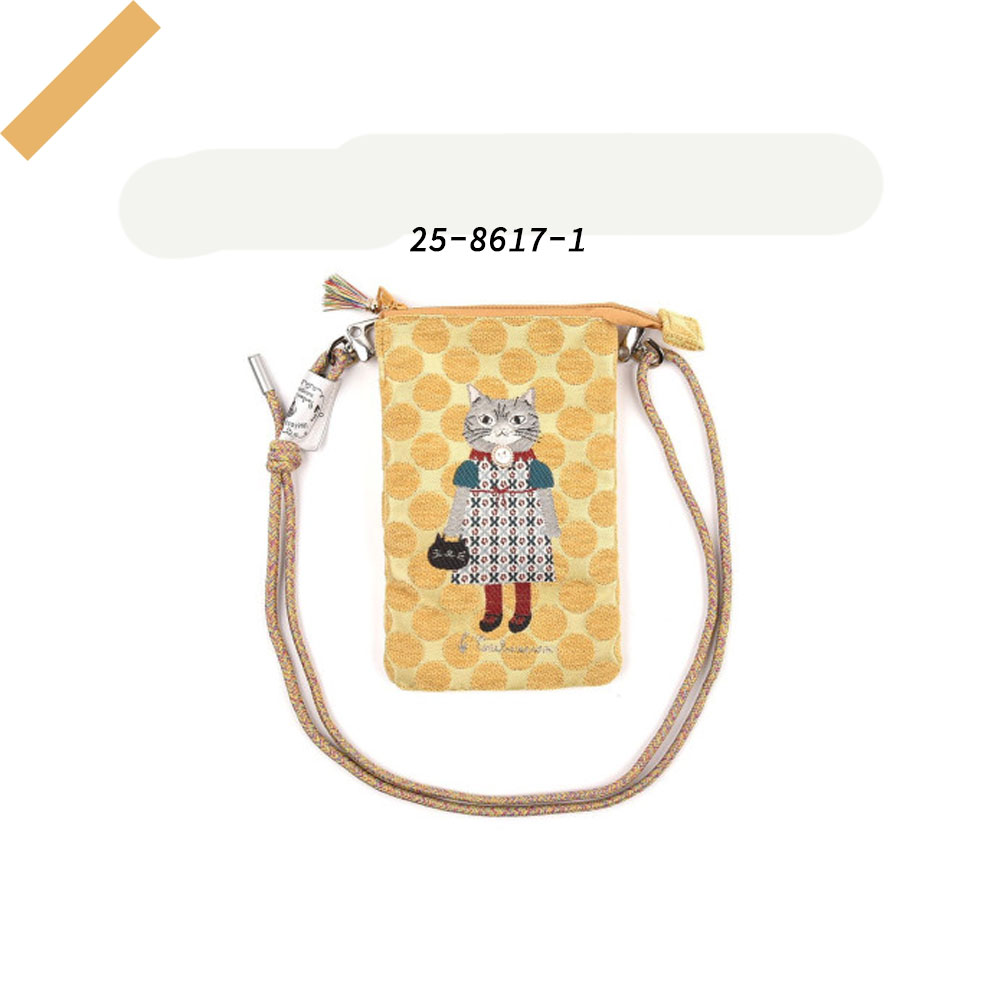 収納ポーチ 斜めがけ 斜め掛けポーチ かわいい 多機能 ネコ柄 長さ調節可能 ファスナー開閉 小物入れ 耐摩耗性 ジャカード生地 小物収納 おしゃれ カジュアル 日常 デート  25-8617