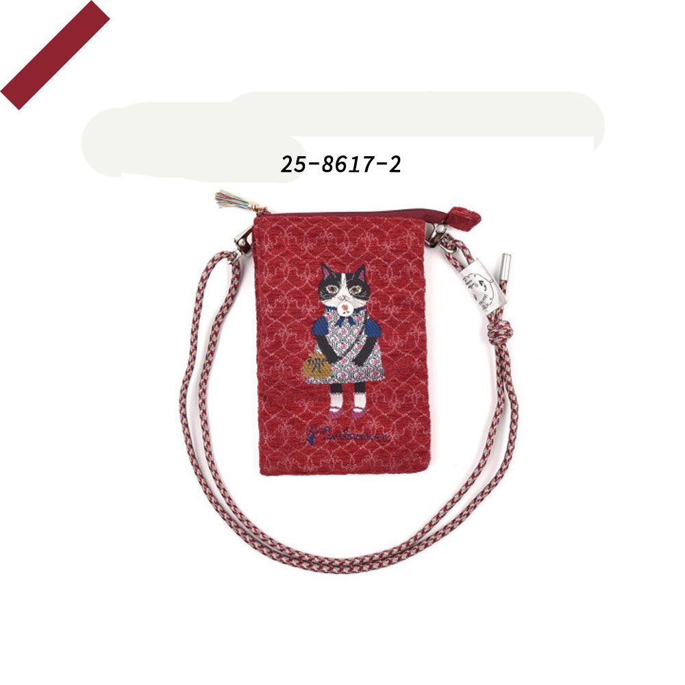 収納ポーチ 斜めがけ 斜め掛けポーチ かわいい 多機能 ネコ柄 長さ調節可能 ファスナー開閉 小物入れ 耐摩耗性 ジャカード生地 小物収納 おしゃれ カジュアル 日常 デート  25-8617