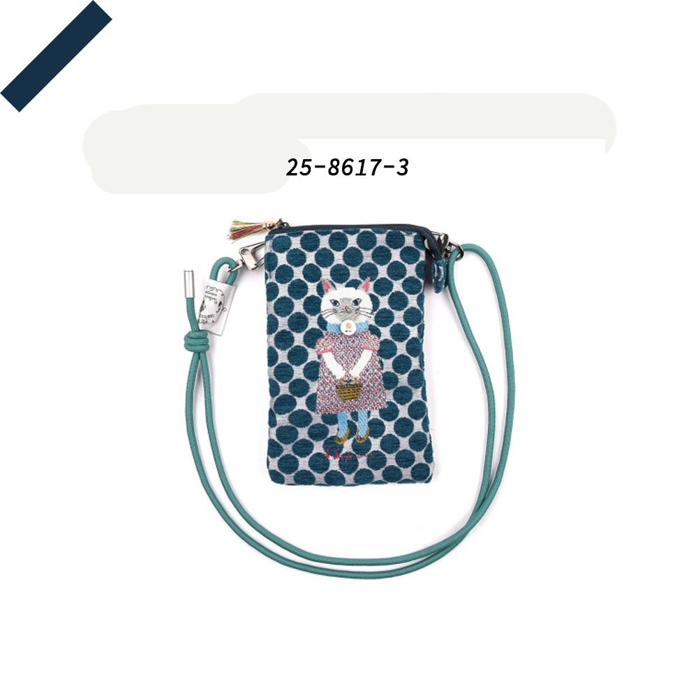 収納ポーチ 斜めがけ 斜め掛けポーチ かわいい 多機能 ネコ柄 長さ調節可能 ファスナー開閉 小物入れ 耐摩耗性 ジャカード生地 小物収納 おしゃれ カジュアル 日常 デート  25-8617