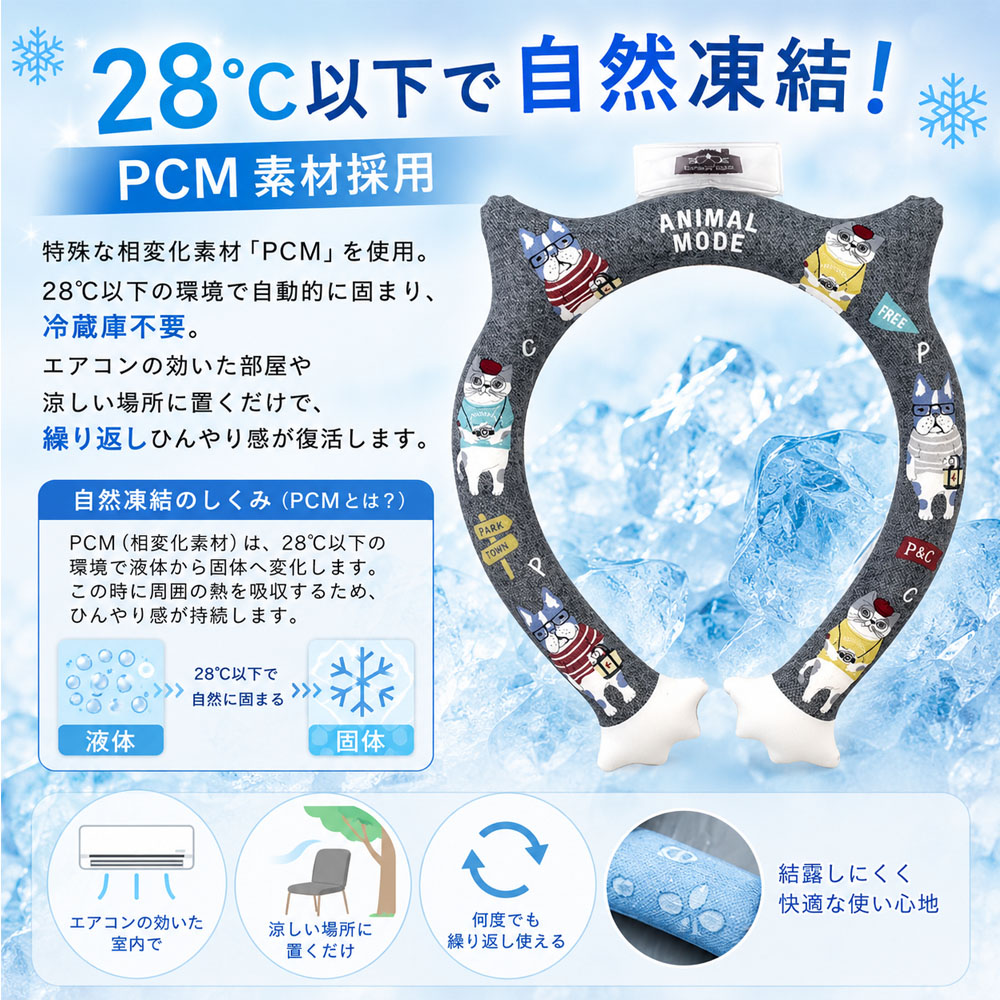 ネッククーラー クールリング 冷感リング 28℃自然凍結 首冷却 冷却リング 暑さ対策 熱中症対策 ひんやりグッズ 軽量 クールネック 電源不要 繰り返し使える 夏用 通勤 通学 アウトドア スポーツ  25-8112