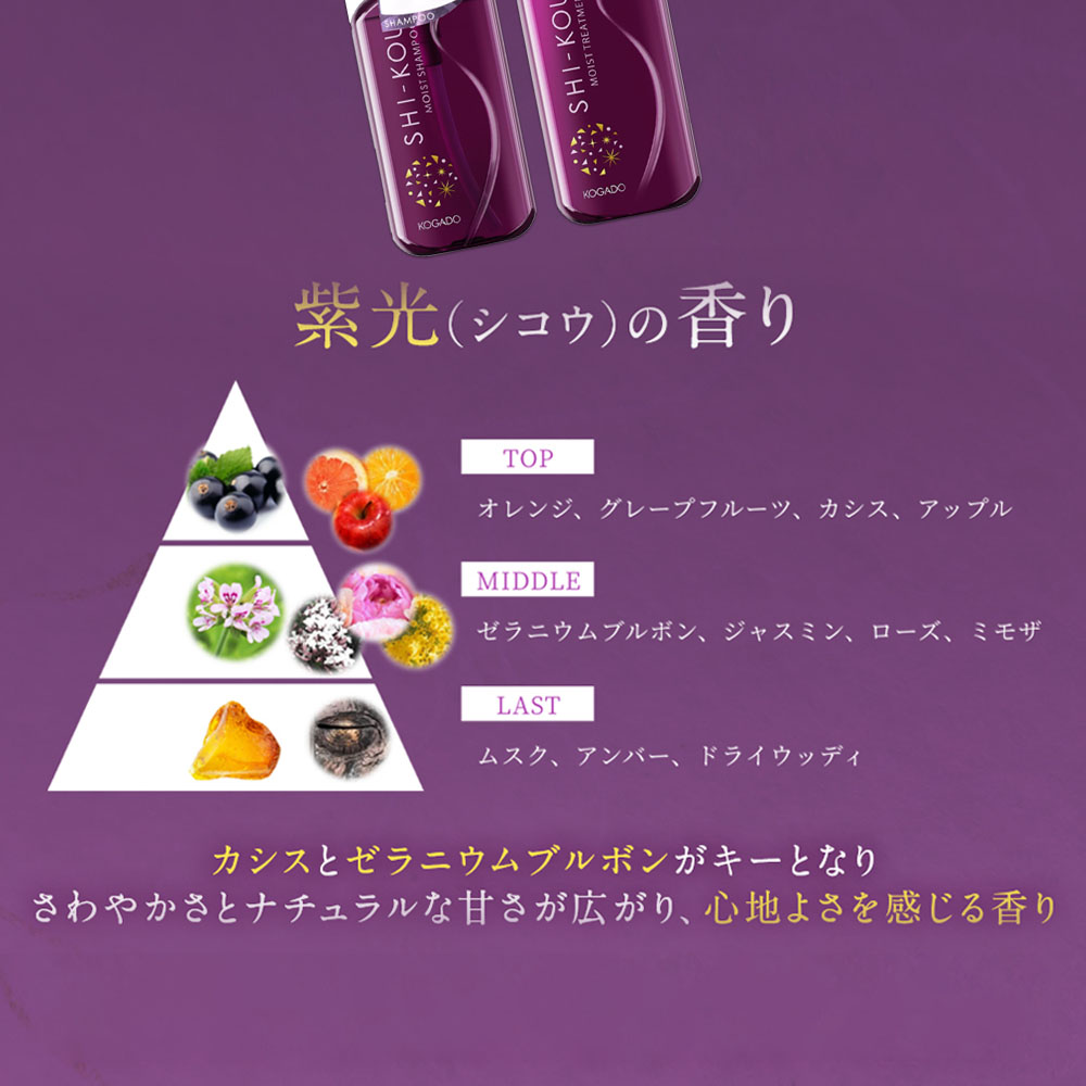 SHI-KOU 紫光 無添加 ノンシリコン トリートメント 440ml モイストタイプ カシスの香り 長持ちフレグランス ダメージ補修 保湿ケア 艶髪 植物由来成分配合 日本製  SHI-KOU