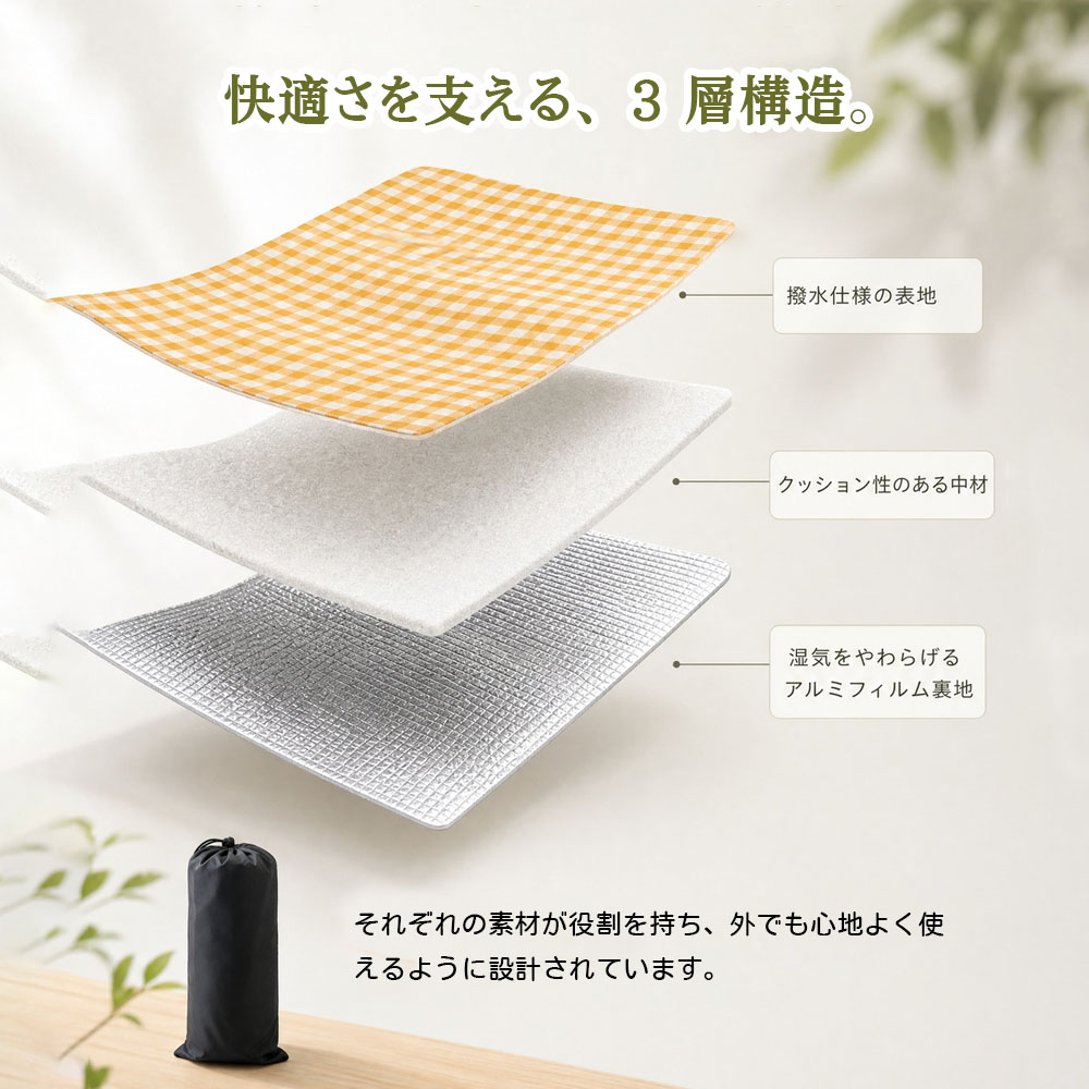 ピクニックマット レジャーシート ピクニックシート 200×200cm 3～4人用 折りたたみ コンパクト収納 お手入れ簡単 撥水仕様 湿気対策 室内 屋外 ベランダ 芝生 お花見 ピクニック 家族レジャー    LMXDQA04421 