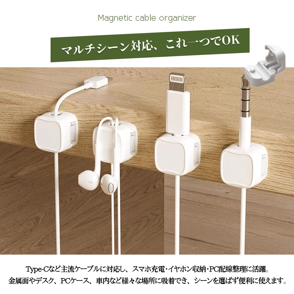 ケーブルクリップ ケーブルホルダー 強力磁力 巻き付け不要 繰り返し使用 ケーブル整理 ケーブルまとめる 配線整理 デスク整頓 車内 デスク テーブル PCケース    LXQW