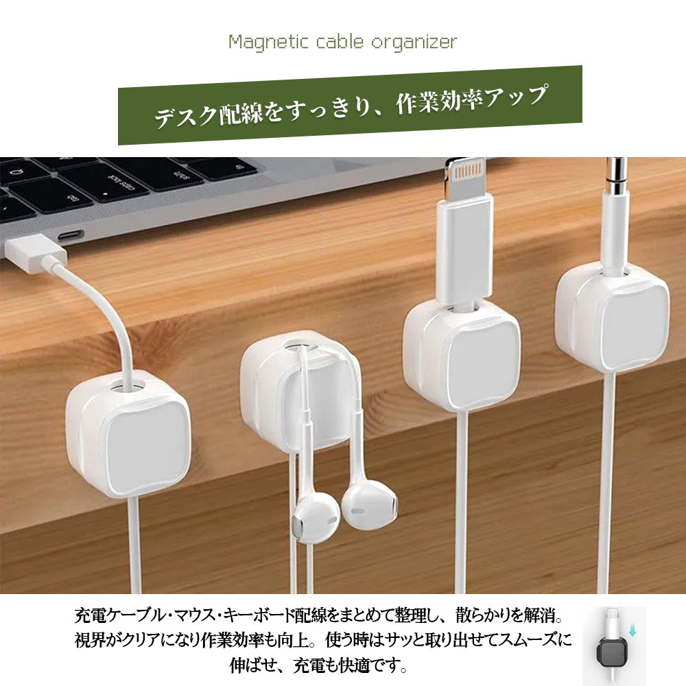 ケーブルクリップ ケーブルホルダー 強力磁力 巻き付け不要 繰り返し使用 ケーブル整理 ケーブルまとめる 配線整理 デスク整頓 車内 デスク テーブル PCケース    LXQW