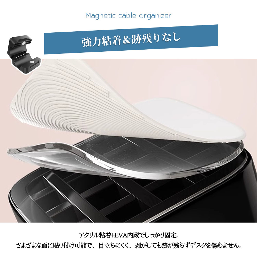 ケーブルクリップ ケーブルホルダー 強力磁力 巻き付け不要 繰り返し使用 ケーブル整理 ケーブルまとめる 配線整理 デスク整頓 車内 デスク テーブル PCケース LXQB