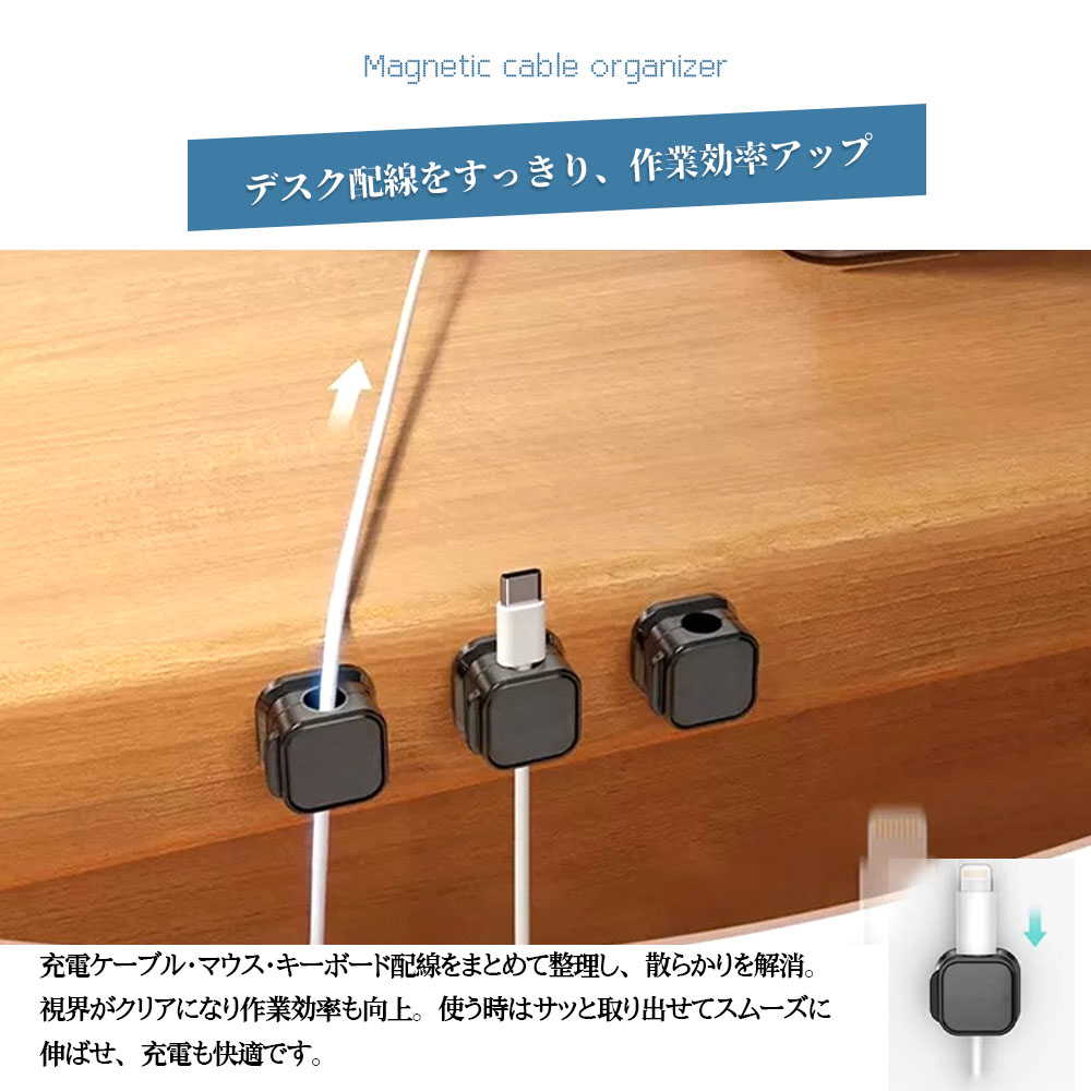 ケーブルクリップ ケーブルホルダー 強力磁力 巻き付け不要 繰り返し使用 ケーブル整理 ケーブルまとめる 配線整理 デスク整頓 車内 デスク テーブル PCケース LXQB