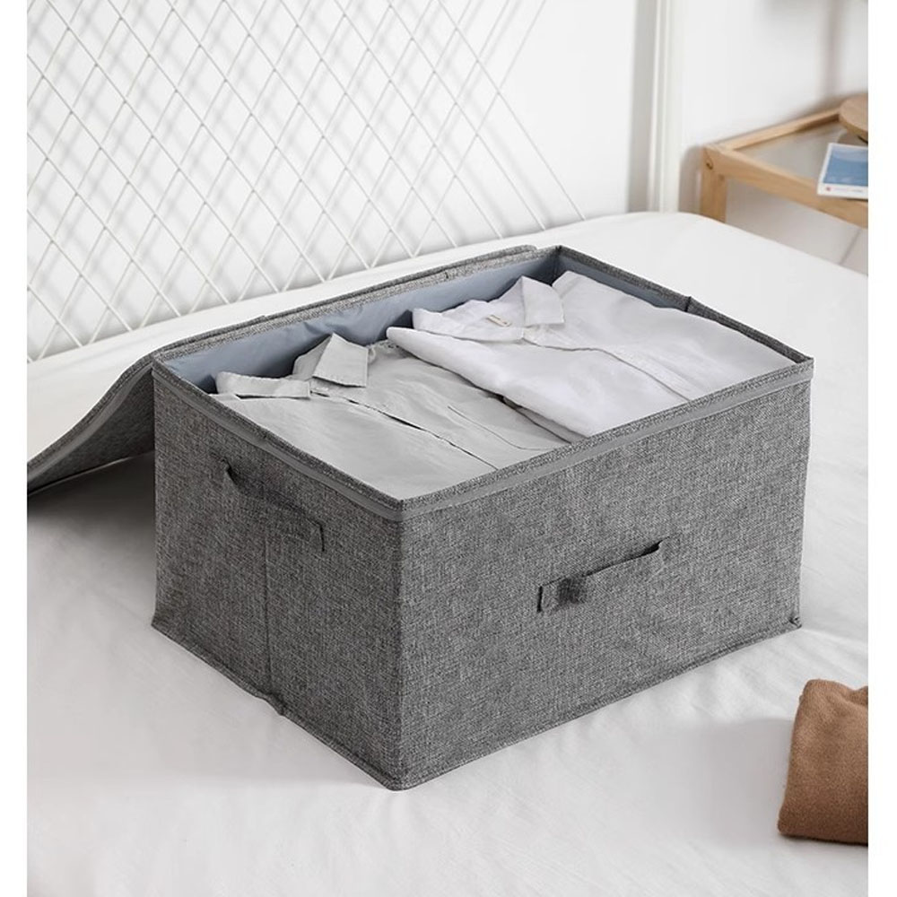 収納ボックス 折りたたみ式 衣装ケース 超大容量 蓋付き 厚手 ファスナー付き 取っ手付き リネン調 防湿 通気性 変形しにくい 積み重ね可能 衣類収納 本 寝具 小物収納 ベッド下 クローゼット内  AMZ-co-SNX