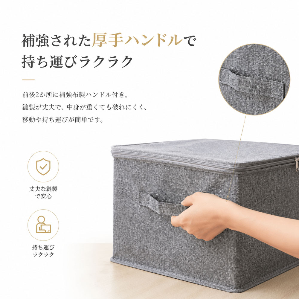 収納ボックス 折りたたみ式 衣装ケース 超大容量 蓋付き 厚手 ファスナー付き 取っ手付き リネン調 防湿 通気性 変形しにくい 積み重ね可能 衣類収納 本 寝具 小物収納 ベッド下 クローゼット内 AMZ-co-SNX