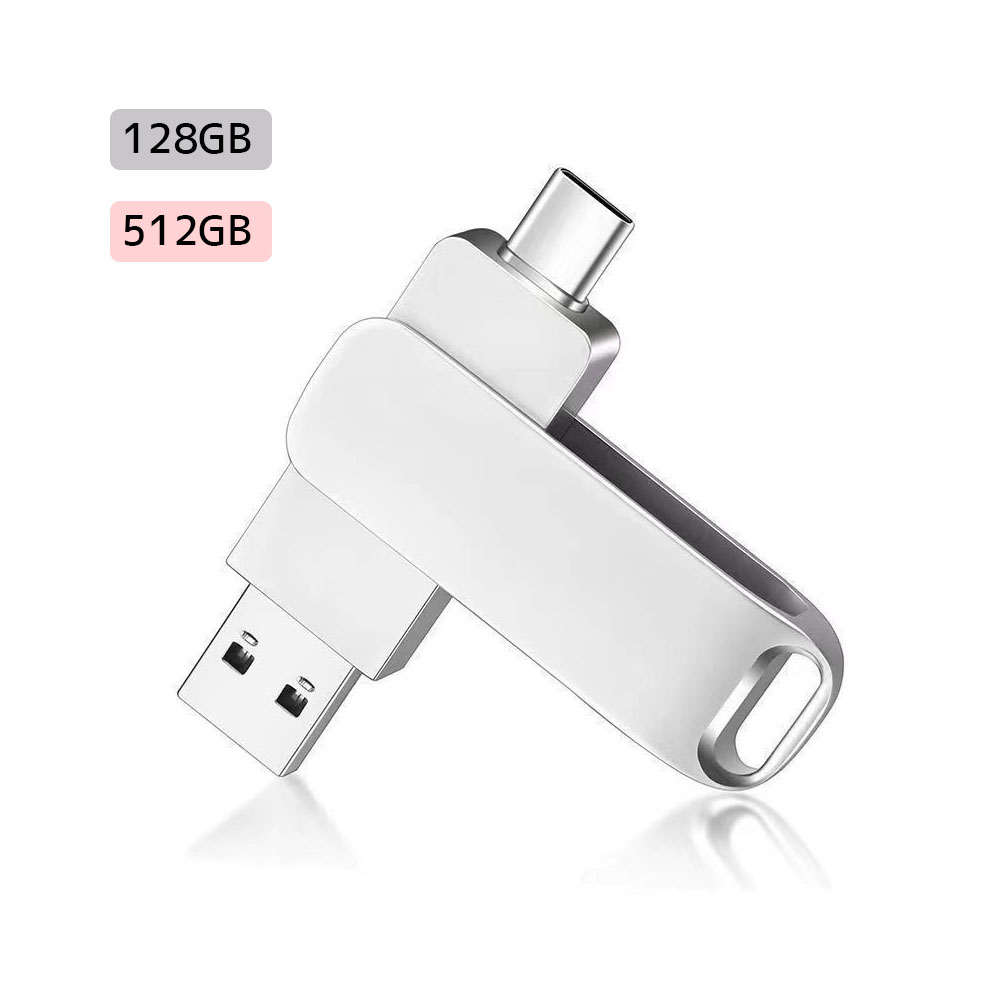 USBメモリ 2in1 デュアルUSBメモリ 128GB 512GB 高速転送 スマホ直挿し 360°回転 金属ボディ ストラップホール付き USB-A USB3.0 Type-C データ保存 写真 動画保存 データ移行 スマホ対応 PC対応 容量不足対策   128-UP