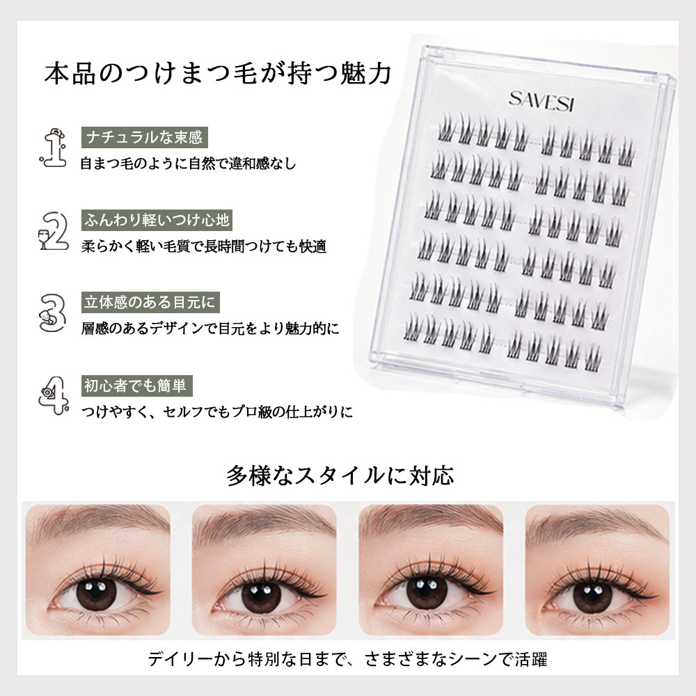 つけまつげ 部分つけまつげ 60束入り ナチュラル のり不要 セグメント 柔らかい 長時間キープ 立体感 接着剤不要 簡単装着 繰り返し使える アイメーク 日常使い デート 初心者   JJMGH-01-A