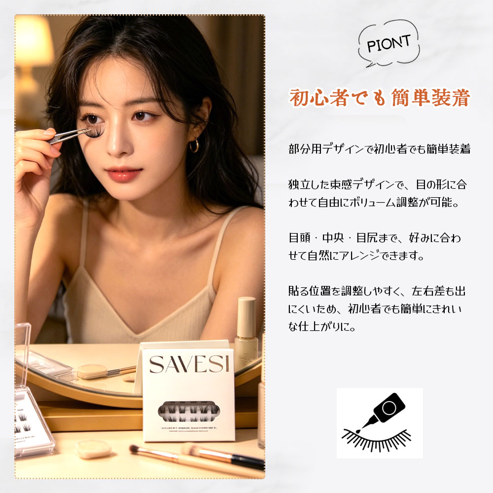 つけまつげ 部分つけまつげ 36束入り 12-16mm ナチュラル のり不要 柔らかい セグメント 長時間キープ 立体感 接着剤不要 簡単装着 繰り返し使える すっぴん風 アイメーク 日常使い デート 初心者  JJMGH-01-D