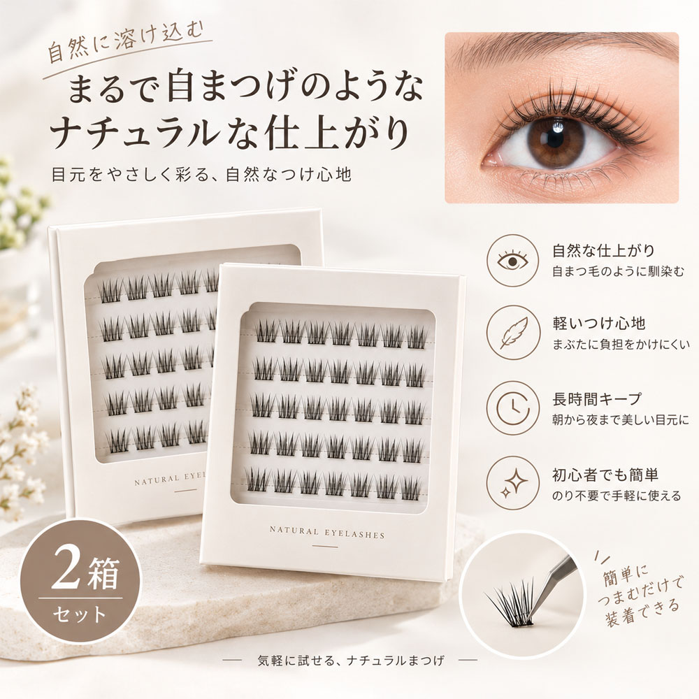 2 個セット  つけまつげ 部分つけまつげ  ナチュラル のり不要 柔らかい セグメント 長時間キープ 軽やか 立体感 接着剤不要 層次感 簡単装着 繰り返し使える すっぴん風 アイメーク 日常使い デート 初心者 JJMGH-02-B