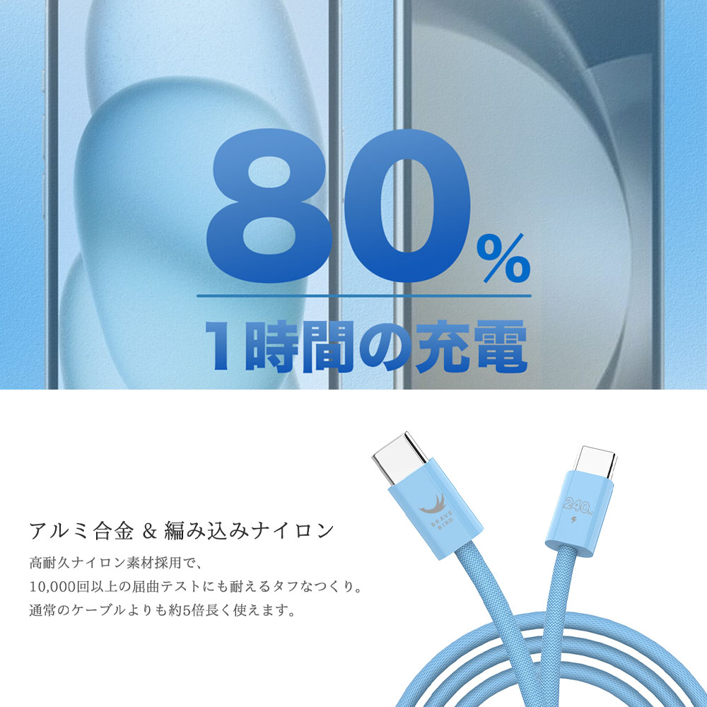 充電ケーブル 急速充電 15W 60W 240W 高耐久 高速転送  C to C  usb-C usb-A 編み込みケーブル スマホ イヤホン 高級感  POWER L1