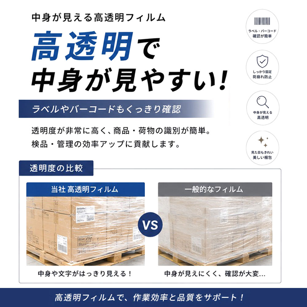 ストレッチフィルム 6巻セット 梱包用ラップ 幅50cm 長さ300m 厚さ15μ 透明 高品質 伸縮性 荷崩れ防止 梱包 業務用 引越し パレット包装   POWER C6