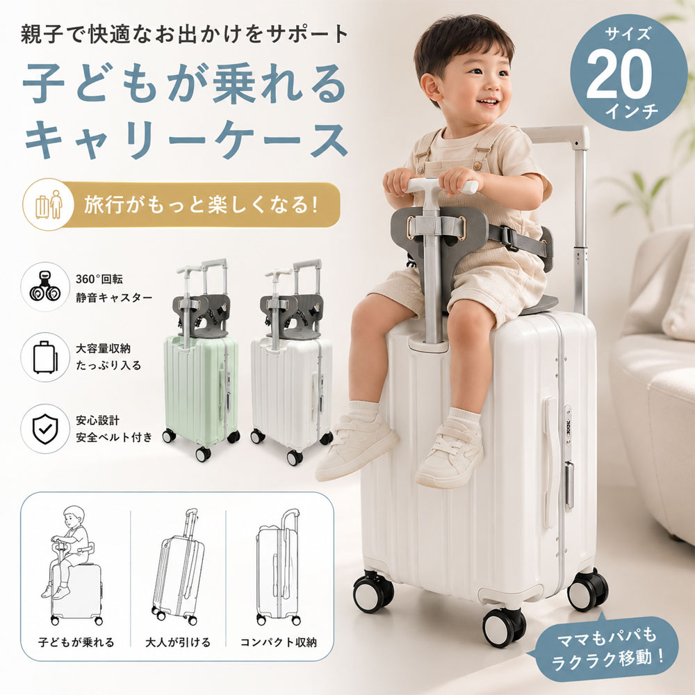 キャリーケース 子供 乗れる スーツケース 子ども用 キッズ キャリーケース 安全設計 20inch ファミリー旅行 トラベルバッグ 静音 万向輪 男の子 女の子 お出かけ 遊び心のある 旅行かばん 新幹線 飛行機 遠出   146736