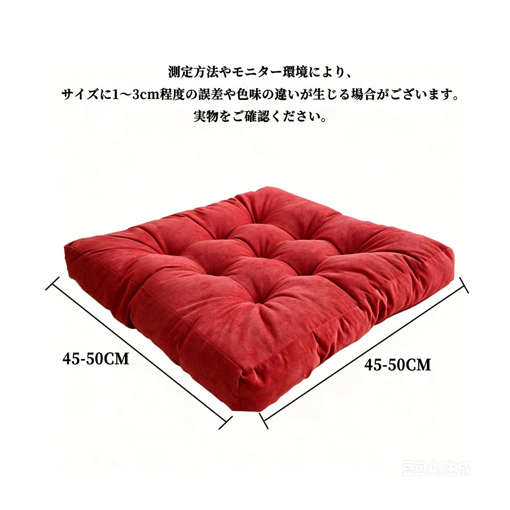 シートクッション 座布団 椅子用クッション 座面クッション ソファパッド 厚手クッション 格子キルト加工 ボリューム コーデュロイ生地 座り心地良い 通気性良い 疲れにくい 柔らか肌触り 蒸れにくい たっぷり厚み 底付き感なし インテリア くつろぎ空間  161793-Red
