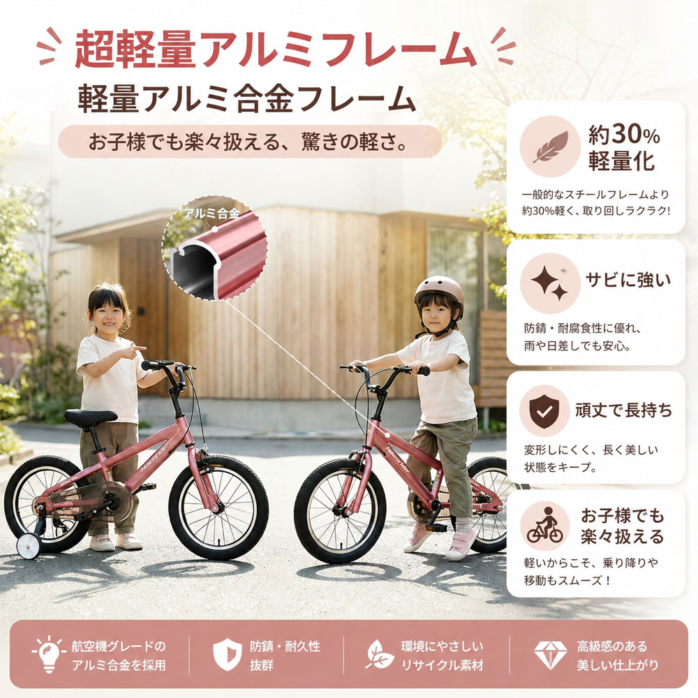 キッズ自転車 子供用自転車 キッズバイク 18インチ 組立簡単 取り外し可能補助輪 高強度フレーム 安心設計 防錆コーティング ノーパンクタイヤ こどもの日 お誕生日 男の子 女の子 プレゼント ギフト X0018LV