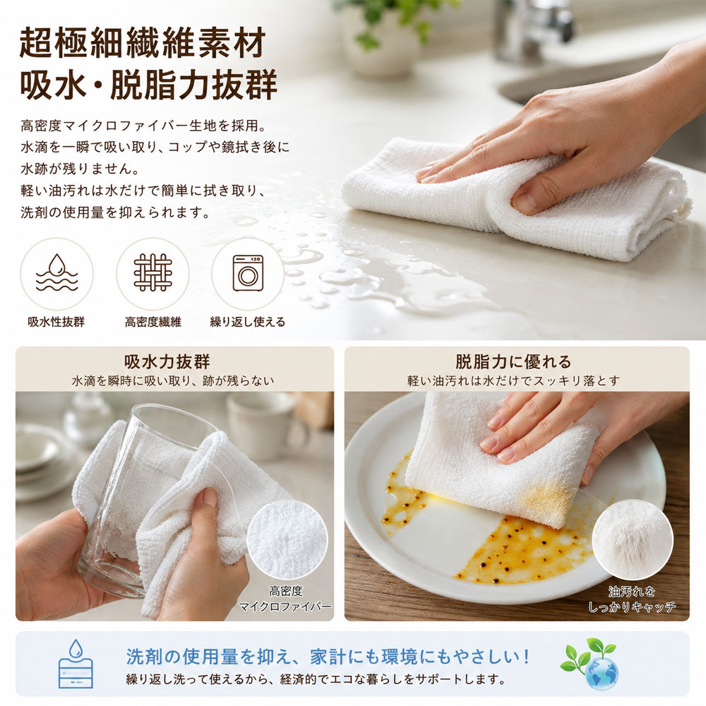 ふきん 5枚入り キッチンタオル 多目的ふきん 雑巾 30×30cm 吸水性 防カビ 衛生 抗菌 繰り返し使える 柔らかい肌触り 劣化しにくい 毛抜け防止 高密度繊維 テーブル拭き 食器拭き ガラス拭き キッチン用 掃除用品  KUCUNMB-01-A
