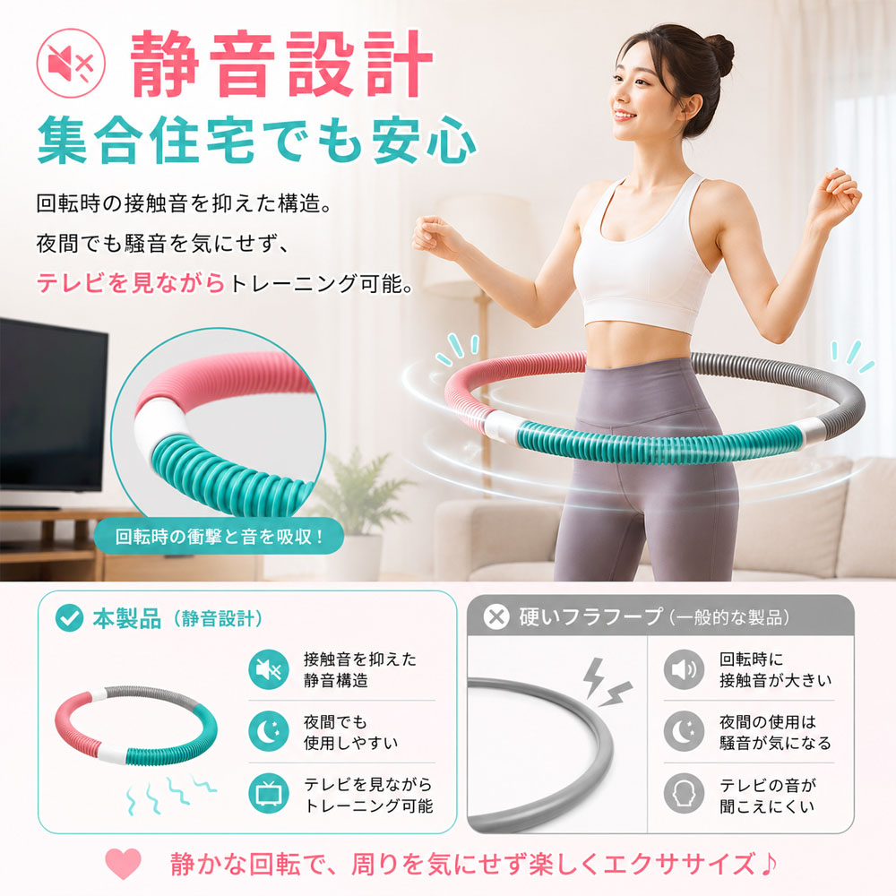 ソフトフラフープ フラフープ 全長160cm 自由変形 静音設計 無油加工仕様 べたつかない お手入れ簡単 エクササイズ フィットネス ウエストシェイプ ウエストトレーニング X001B7VDHZ