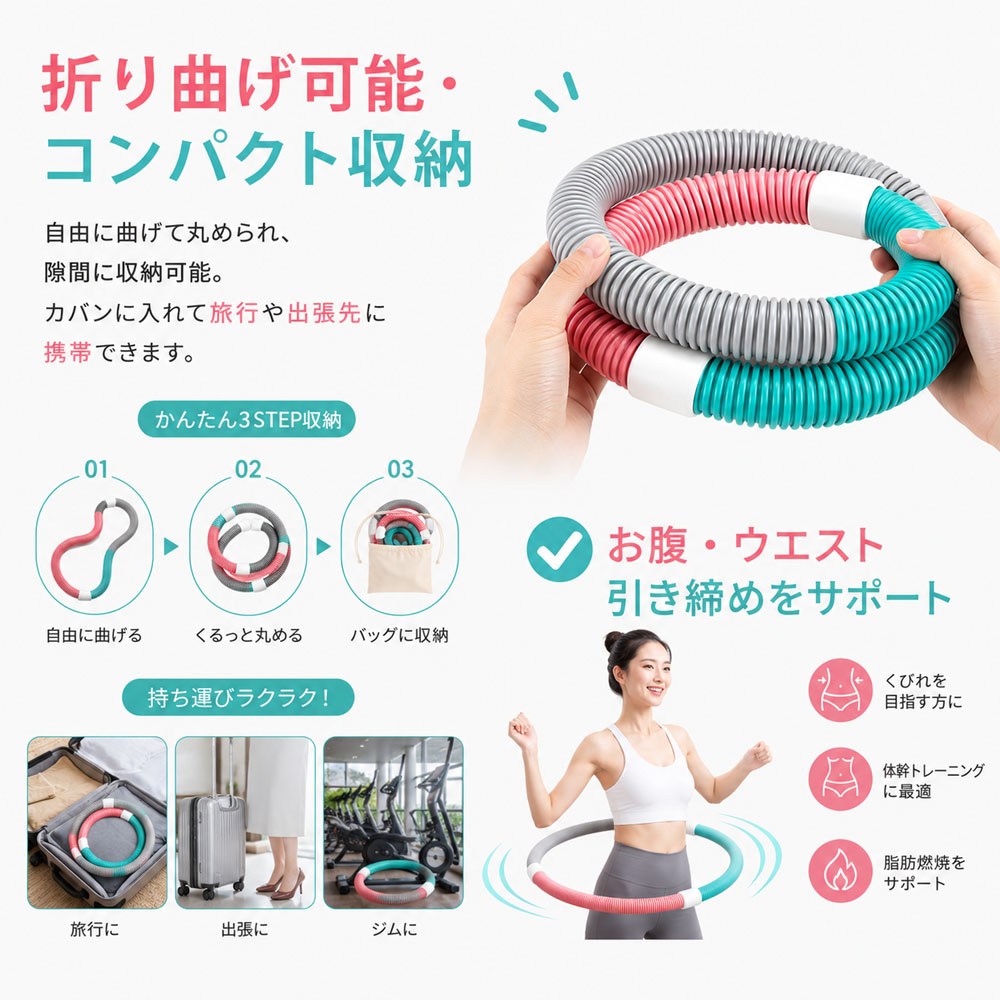 ソフトフラフープ フラフープ 全長160cm 自由変形 静音設計 無油加工仕様 べたつかない お手入れ簡単 エクササイズ フィットネス ウエストシェイプ ウエストトレーニング X001B7VDHZ