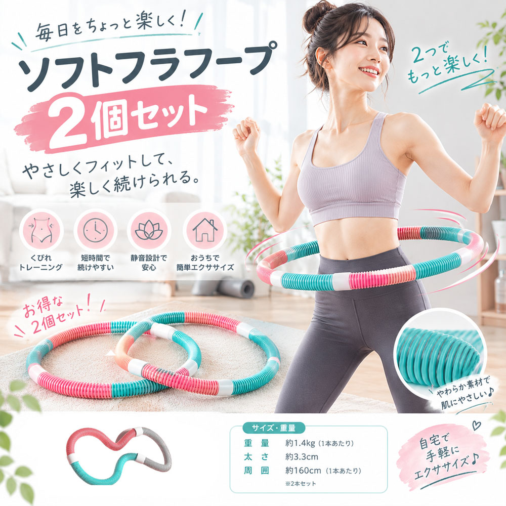 【2 個セット】  ソフトフラフープ フラフープ 全長160cm 自由変形 静音設計  べたつかないエクササイズ フィットネス ウエストシェイプ ウエストトレーニング X001B7VDHZ-2
