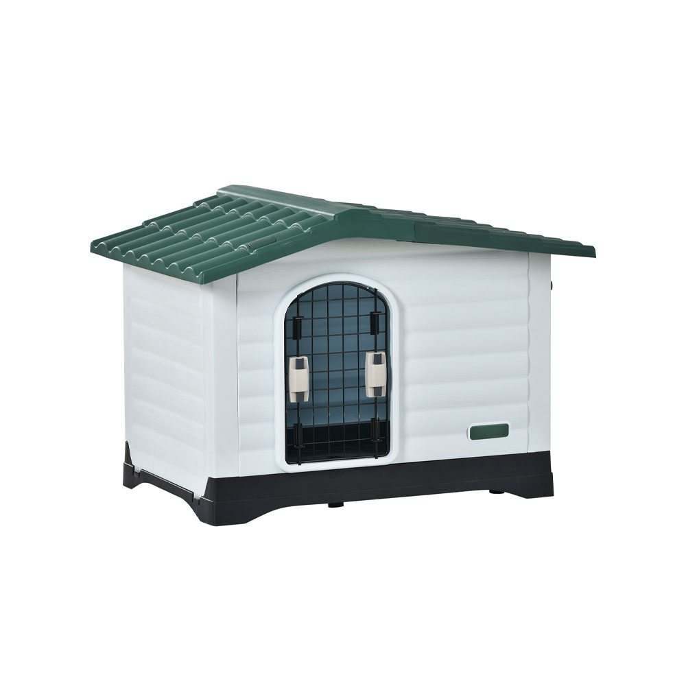 ドッグハウス 犬小屋 ペットハウス 犬用ハウス 犬小屋 中型犬 高耐久 PP製 通気口付き 傾斜屋根 高床設計 お手入れ簡単 雨に強い 水洗い可能 組立簡単 湿気 泥はね対策 屋内屋外対応  JPGH-03