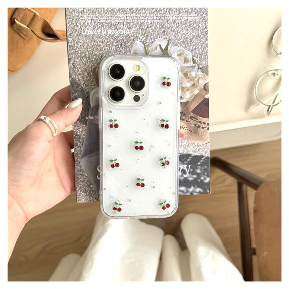 iPhoneケース 透明ケース クリア さくらんぼ チェリー TPU ソフトケース キラキラ 韓国風 かわいい 耐衝撃 カメラ保護 iPhone17/iPhone 17Pro/iPhone 17Pro Max/iPhone 16/iPhone 16e/iPhone 16 Pro対応   SJKLI-03