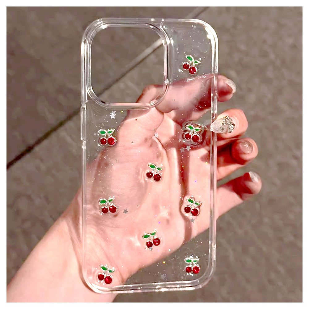 iPhoneケース 透明ケース クリア さくらんぼ チェリー TPU ソフトケース キラキラ 韓国風 かわいい 耐衝撃 カメラ保護 iPhone17/iPhone 17Pro/iPhone 17Pro Max/iPhone 16/iPhone 16e/iPhone 16 Pro対応   SJKLI-03