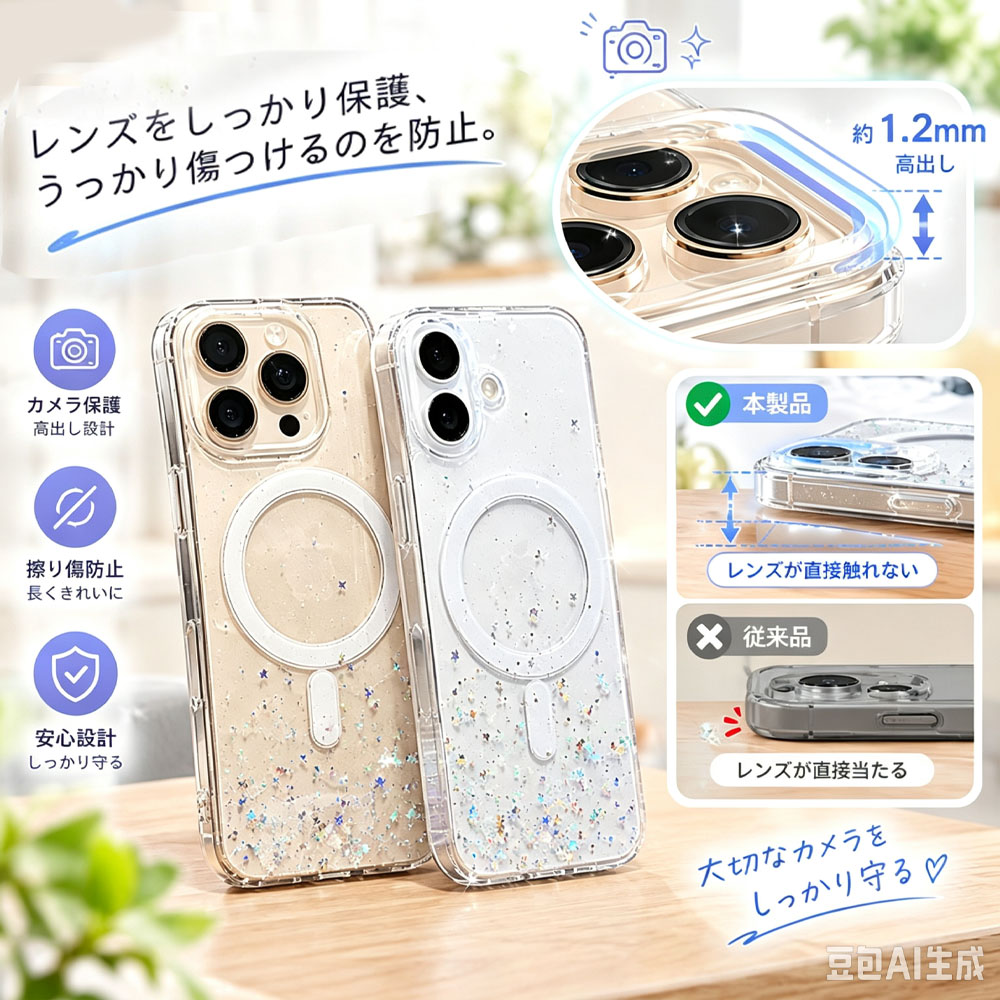 iPhoneケース スマホケース 透明スマホケース 星ラメ クリア キラキラ 透明感 耐衝撃 マグネット内蔵 軽量 黄変しにくい ワイヤレス充電対応 カメラレンズ保護 iPhone17 / iPhone17 Pro / iPhone17 Pro Max / iPhone16 / iPhone16 Pro / iPhone16 ProMax     SJKLI-04