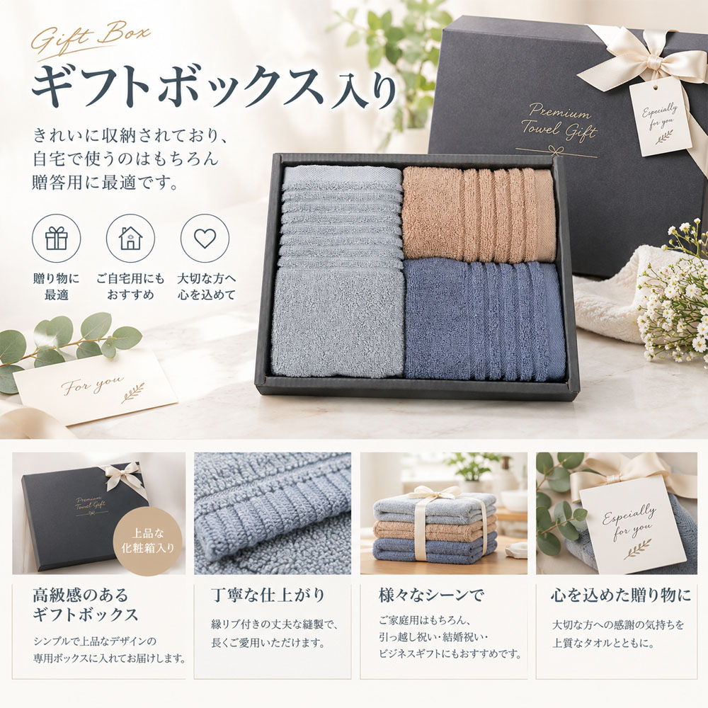 タオル3点セット フェイスタオル ハンドタオル モランディカラー 長繊維綿 リブ付き 毛羽落ちしにくい 色あせしにくい 洗濯OK ギフトボックス入り 洗面所 お風呂 スポーツ ジム 旅行 ホテル 民宿 引っ越し祝い 贈答用 ギフト  YKOGH-05