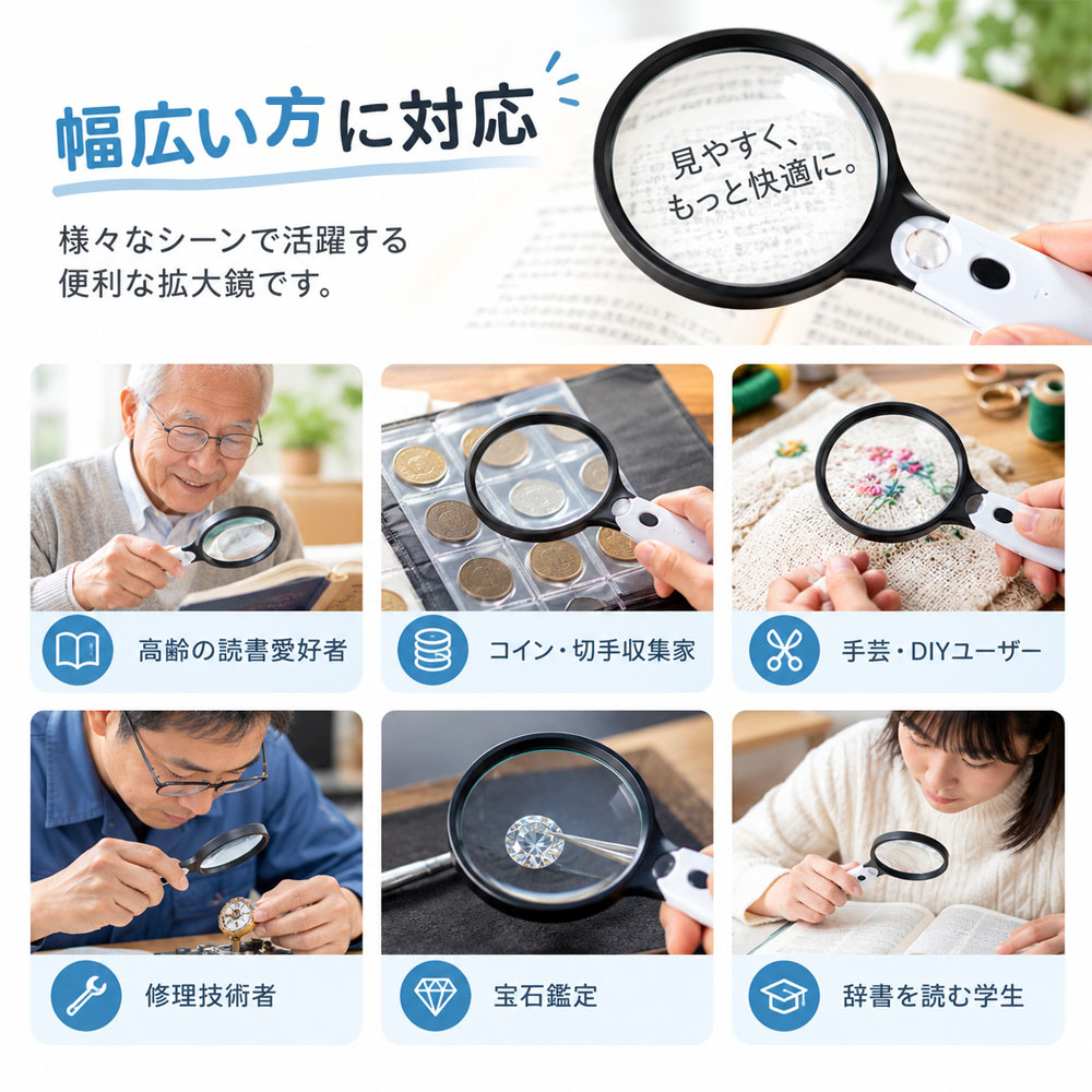拡大鏡セット 3点セット 拡大鏡 保護メガネ 保護メガネセット ルーペ 拡大レンズ 高倍率レンズ 文字拡大 細かい文字 読みやすい 持ち運び便利 軽量 コンパクト 保護ガード付き 読書 新聞 修理 手芸 DIY 宝石鑑定 修理技術者  YKOGH-01