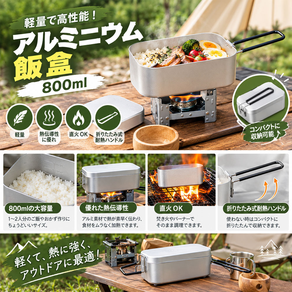 キャンプクッカーセット アウトドア調理器具 キャンプ飯盒 800ml ポケットアルコールストーブ カトラリー アルミ製 炊飯 調理 直火対応  キャンプ 登山 ハイキング アウトドア ピクニック   YKOGH-07