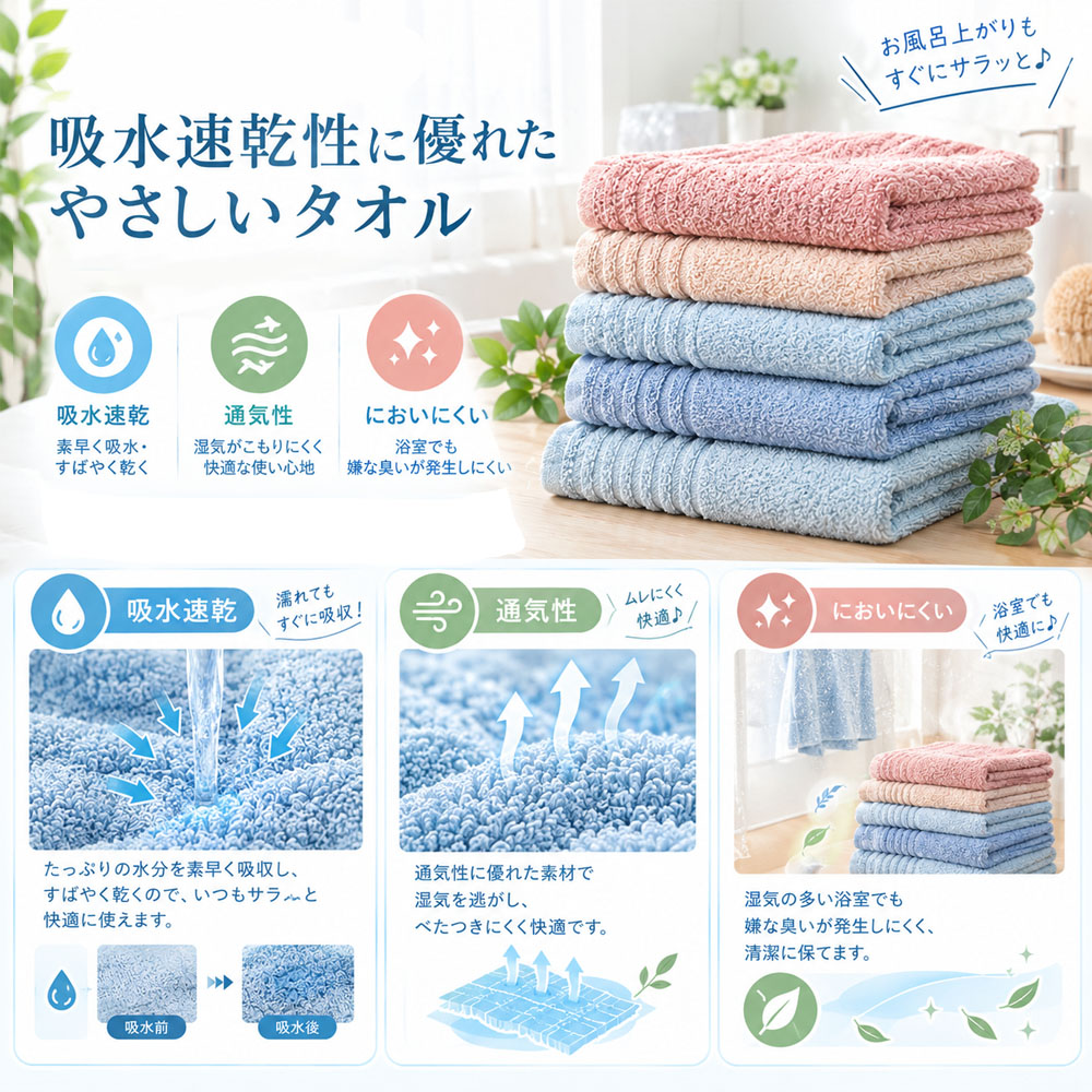 バスタオル 大判バスタオル 吸水タオル 吸水速乾タオル 綿混素材 約140×70cm 吸水 ふんわりパイル リブ織り 丈夫な縁取り 毛羽落ちしにくい 耐久性 繰り返し洗濯 洗濯機対応 お風呂上がり バスタイム 家庭用 毎日使い   YKOGH-06-A