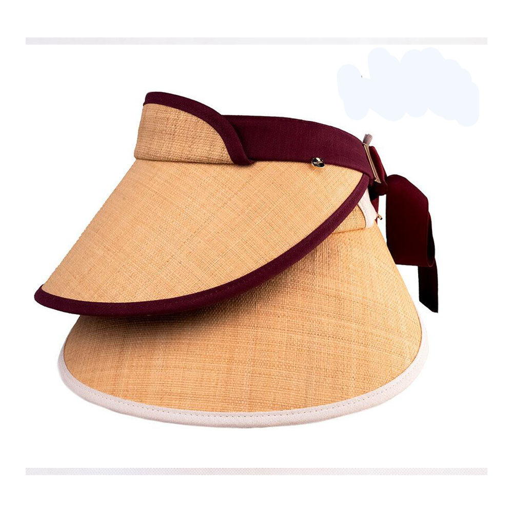 Visière en raphia amicale, chapeau pour femmes de haute qualité, violet, protection UV, protection contre les rayons ultraviolets, pare-soleil, effet de réduction du visage, fait main, utilisant de l'herbe naturelle de Madagascar   WBGYCUI-04