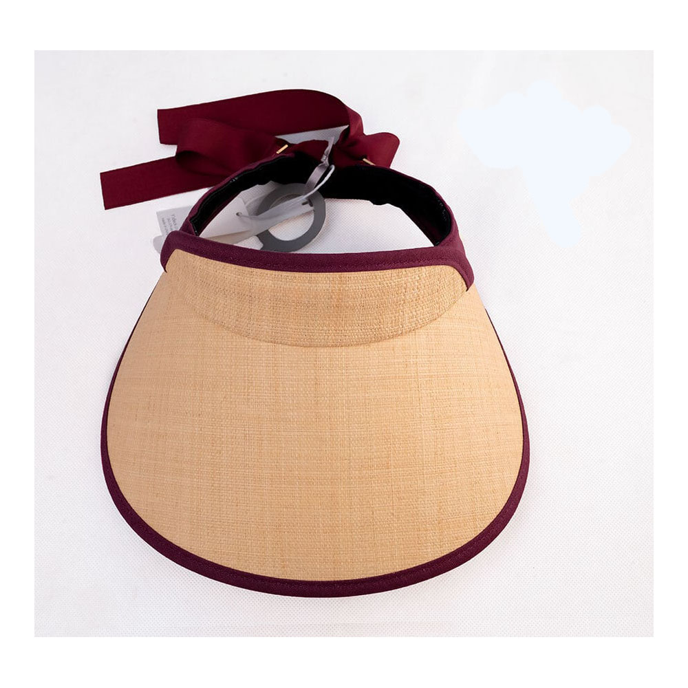 Visière en raphia amicale, chapeau pour femmes de haute qualité, violet, protection UV, protection contre les rayons ultraviolets, pare-soleil, effet de réduction du visage, fait main, utilisant de l'herbe naturelle de Madagascar   WBGYCUI-04