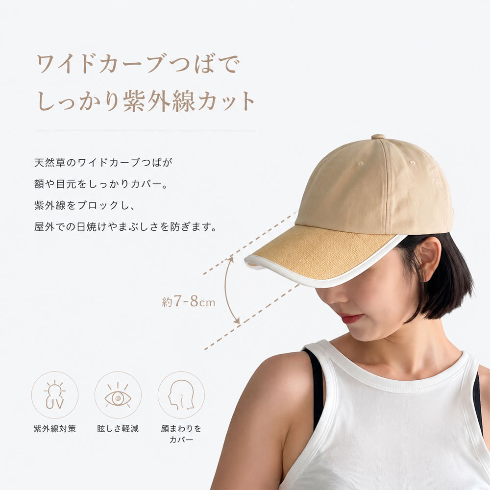 レディースキャップ サマーキャップ カーブつば キャップ 帽子 つば広 日よけ ユニセックス 軽量 通気性 サイズ調整可能 手洗い可能 草編み 通勤 通学 旅行 お出かけ 夏 日差し対策  WBGYCUI-02-A