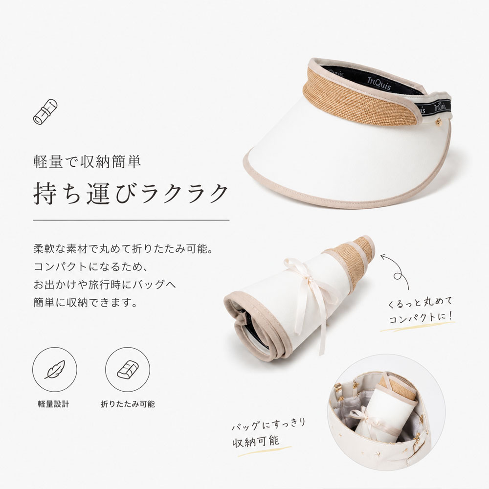 おしゃべりなバイザー 高品質ラフィア帽子 レディース ベージュ UVカット 紫外線対策 日除け 小顔効果 マダガスカル天然草使用 旅行用WBGYCUI-03-A
