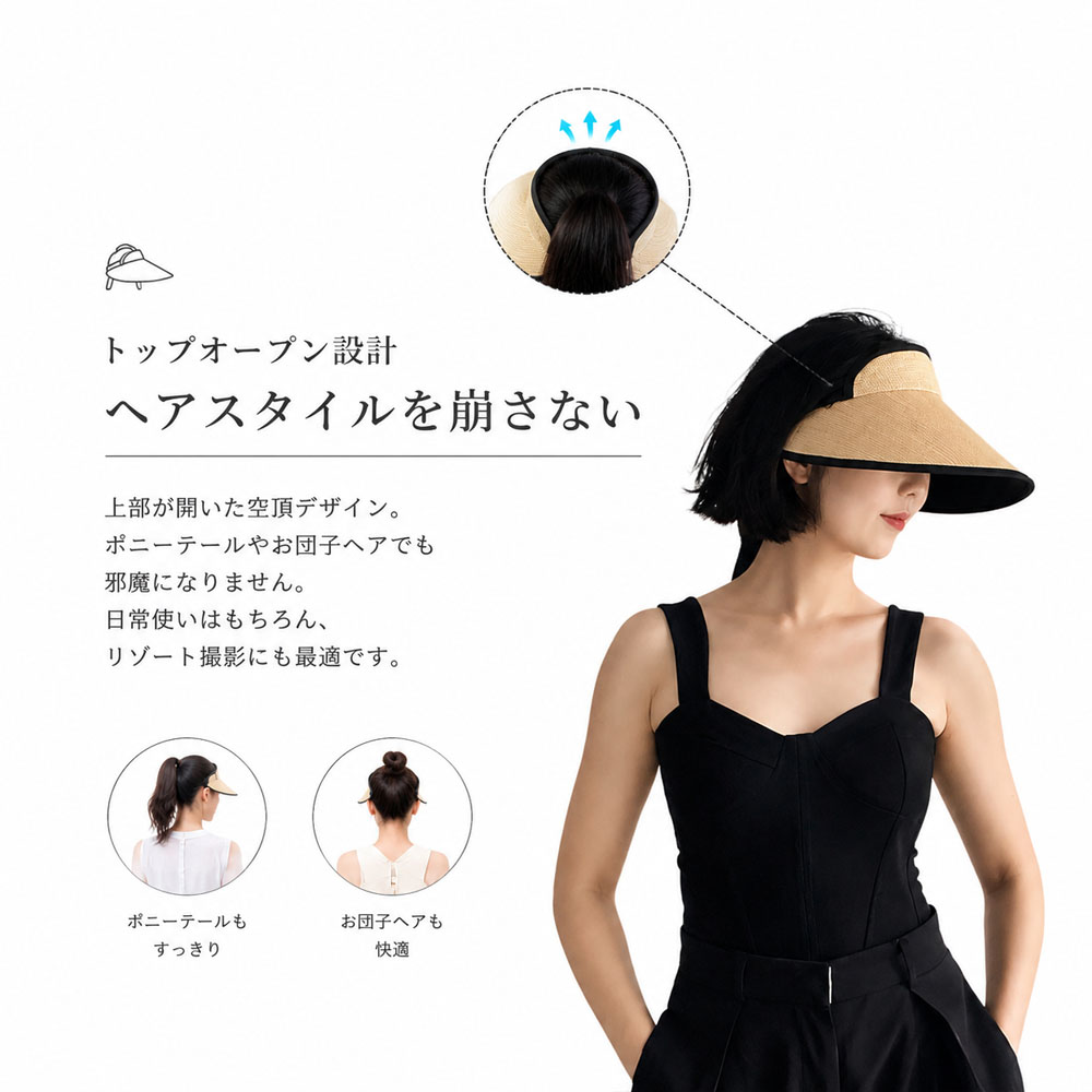 おしゃべりなバイザー 高品質ラフィア帽子 レディース ベージュ UVカット 紫外線対策 日除け 小顔効果 マダガスカル天然草使用 旅行用WBGYCUI-03-A