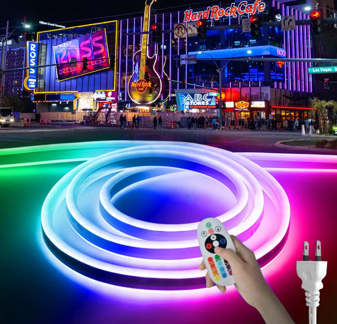 100V 2023新開発のEL蛍光シリコーンチューブ管LEDテープライト120SMD/M防水RGB16色変換、プラグアンドプレイ、カット可能、クリスマスデコレーション、ネオンサイン、明るく長持ちするファッション間接照明照明ネオンライトテープライト(16色変換)
