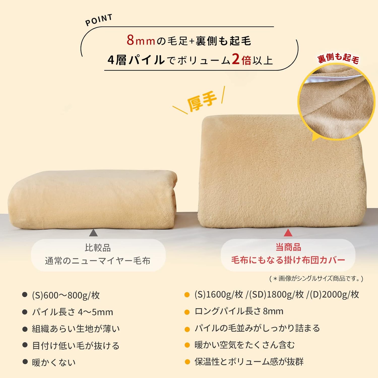 布団カバー 毛布と掛けカバー兼用 シングル 両面起毛8mm 両側全開ファスナー付き 掛け布団カバー 接触温感 あったか ８箇所スナップボタン 静電気防止 抗菌防臭