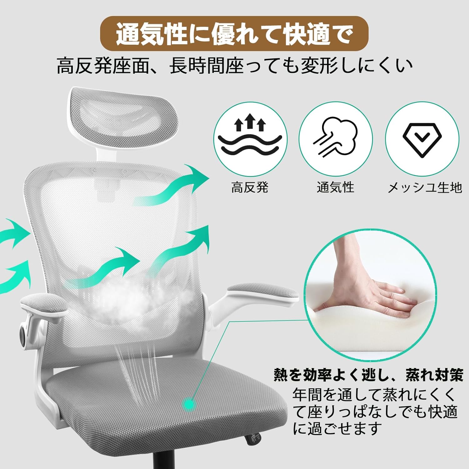 オフィスチェア 椅子 テレワーク 疲れない デスクチェア 人間工学椅子 3D跳ね上げ式アームレスト 3Dヘッドレスト 125°ロッキング 通気性メッシュ ロッキング機能 事務椅子 PCチェア 静音PUキャスター ヘッドサポートおしゃれ 跳ね上げ式アームレスト リクライニングチェア 腰が痛くならない 勉強/テレワーク/家庭用/事務所用
