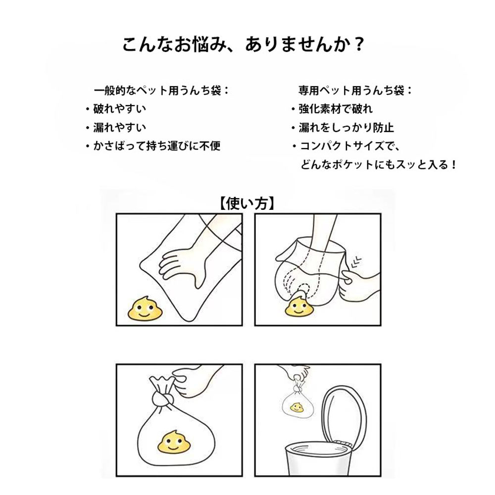 ペット用ウンチ処理袋  ペット用うんち袋 散歩用トイレ袋 取り出し容器&リシュクリップ付き 23×33cm 携帯しやすい 漏れ防止 臭わない メロンの香り  WBGHSQQ-03